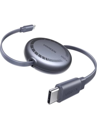 UGREEN Nexode 100W Geri Çekilebilir USB-C - USB-C Hızlı Şarj Kablosu, 1 Metre, 65905