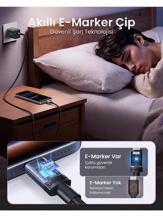 UGREEN USB-C 240W PD Hızlı Şarj Kablosu, 1 Metre, Siyah, 65907