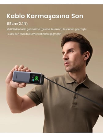 Ugreen Nexode Pro 20.000 Mah 165W Usb-C Makaralı Dahili Kablolu Hızlı Şarj Powerbank,2xucb-C, 1xusb-A, 55987B