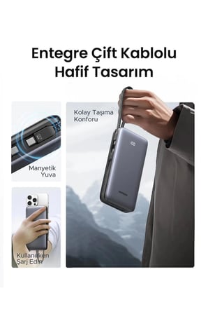 UGREEN 20.000 mAh 30W 2 Dahili Kablolu Hızlı Şarj Powerbank, 55985B