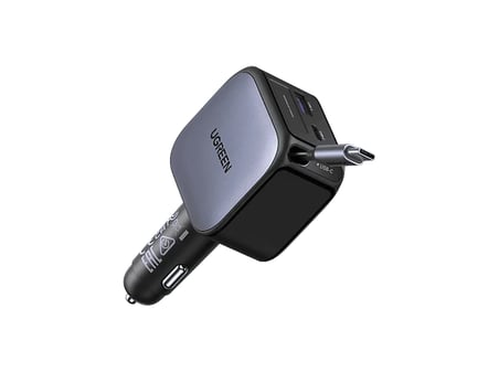 UGREEN 90W 2x USB-C, 1x USB-A Port USB-C Makaralı Dahili Kablolu Hızlı Araç Çakmaklık Şarj Cihazı
