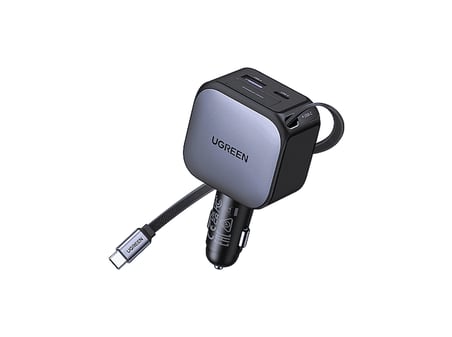 UGREEN 90W 2x USB-C, 1x USB-A Port USB-C Makaralı Dahili Kablolu Hızlı Araç Çakmaklık Şarj Cihazı