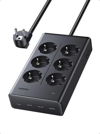 UGREEN 6’lı Akım Korumalı Grup Priz, 20W USB-C, USB-A Çıkışlı Şarj İstasyonu, 1.5 m Kablolu, 75141