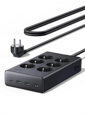 UGREEN 6’lı Akım Korumalı Grup Priz, 20W USB-C, USB-A Çıkışlı Şarj İstasyonu, 1.5 m Kablolu, 75141