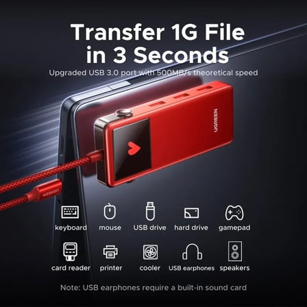 UGREEN 75214 CM888 Q-Pai Pro 7 in 1 USB-C Çoklayıcı 3xUSB-A 3.0 1x4K/60Hz HDMI 1xUSB-C PD 100W Şarj Çok Fonksiyonlu Bağlantı İstasyonu Kırmızı