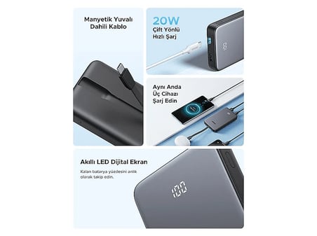 UGREEN Zapix 10.000 mAh 20W Dahili USB-C Kablolu Hızlı Şarj Powerbank, 75161B