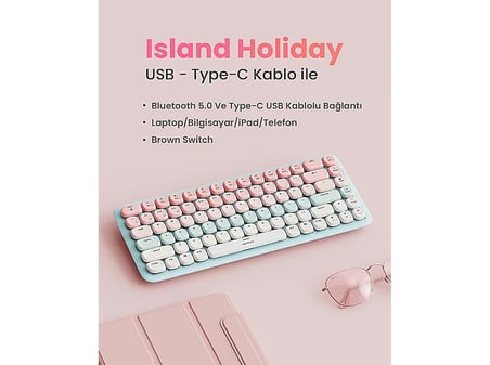 UGREEN Fun+ Renkli Tuşlu Aydınlatmalı Kahverengi Switch Mekanik Bluetooth Kablosuz Türkçe Q Klavye, 90843TR