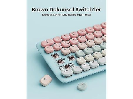 UGREEN Fun+ Renkli Tuşlu Aydınlatmalı Kahverengi Switch Mekanik Bluetooth Kablosuz Türkçe Q Klavye, 90843TR