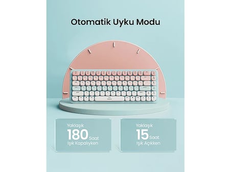 UGREEN Fun+ Renkli Tuşlu Aydınlatmalı Kahverengi Switch Mekanik Bluetooth Kablosuz Türkçe Q Klavye, 90843TR