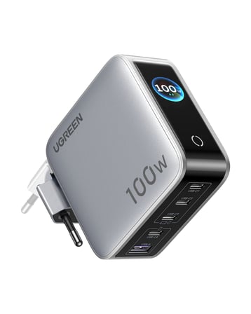 UGREEN Nexode Pro 100W GaN Hızlı Şarj Cihazı, 5 Port 4 USB-C + USB-A, Akıllı Dijital Ekranlı, 65620B