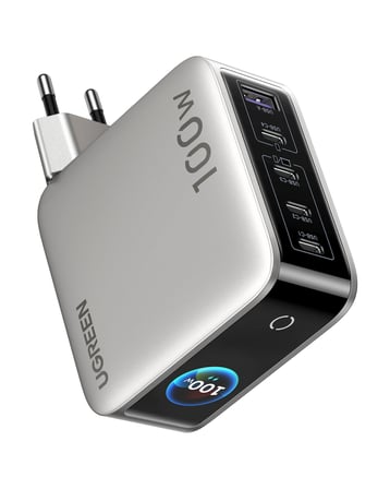 UGREEN Nexode Pro 100W GaN Hızlı Şarj Cihazı, 5 Port 4 USB-C + USB-A, Akıllı Dijital Ekranlı, 65620B