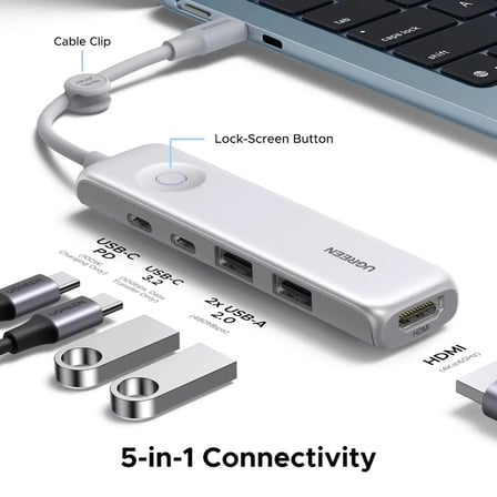 Ugreen 95189 U601 5 in 1 USB-C to 2xUSB-A 2.0 Çoklayıcı 1x4K/60Hz HDMI 1xUSB-C PD 100W Şarj Desteği Çok Fonksiyonlu Bağlantı İstasyonu