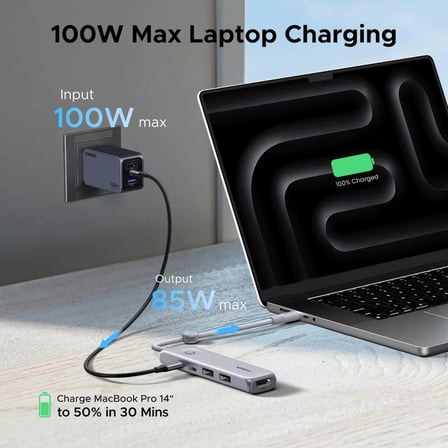 Ugreen 95189 U601 5 in 1 USB-C to 2xUSB-A 2.0 Çoklayıcı 1x4K/60Hz HDMI 1xUSB-C PD 100W Şarj Desteği Çok Fonksiyonlu Bağlantı İstasyonu