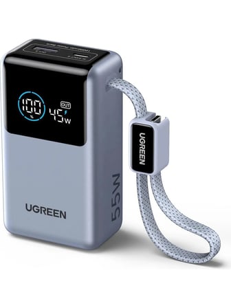UGREEN Nexode Pro 10.000 mAh 55W Akıllı Dijital Ekranlı Dahili USB-C Kablolu Hızlı Şarj Powerbank, 75701B