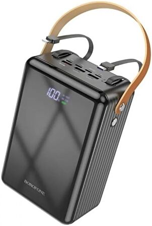 Borofone Powerbank 80000mAh Dijital Ekranlı 3 USB-A Çıkışlı Harici Taşınabilir Güç Bankası Dahili Fener Aydınlatma iPhone Uyumlu Powerbank Android Telefon Uyumlu BJ32