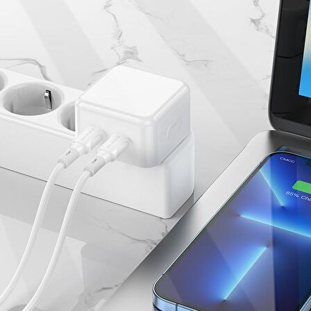 Borofone Şarj Kafa Type-C 17.5W Dual Port PD35W iPhone 15 Serisi Uyumlu Şarj Başlık Seyahat ve Duvar Şarj Cihazı Type-C Girişli Tüm Cihazlara Uyumludur BA76A