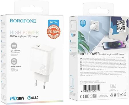 Borofone BA77A Type-C 30 Watt Hızlı Şarj Aleti Beyaz