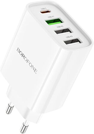 Borofone Şarj 4 Portlu USB-C ve USB-A Kafa 20W iPhone 15 Serisi Uyumlu Şarj Başlık Seyahat ve Duvar Şarj Cihazı Type-C Girişli Tüm Cihazlara Uyumludur BA79A