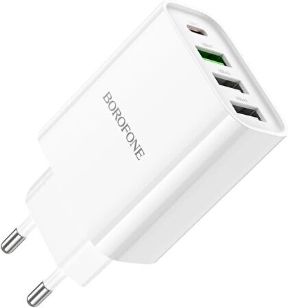 Borofone Şarj 4 Portlu USB-C ve USB-A Kafa 20W iPhone 15 Serisi Uyumlu Şarj Başlık Seyahat ve Duvar Şarj Cihazı Type-C Girişli Tüm Cihazlara Uyumludur BA79A