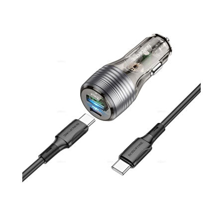 Araç Çakmaklık şarjı TYPE-C & TYPE-C kablolu  Hızlı Şarj Dual Port Car Charger 1x Type-C  1x USB