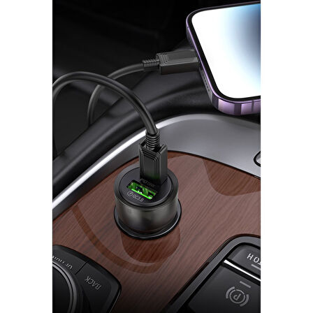 Hoco Z52 38W PD Type-C ve USB Çıkışlı Araç Şarjı - Siyah