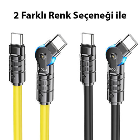 HOCO U118 Döner Başlıklı Type-C to Type-C 60W Hızlı Şarj Data Kablosu 120 Cm (Siyah)
