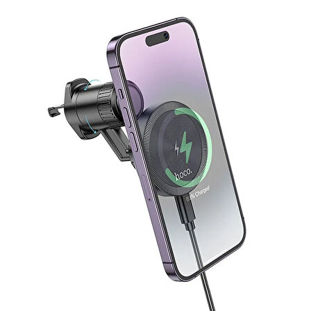HOCO HW6 Vision Metal Manyetik Şarjlı Araç İçi Havalandırma Telefon Tutucu (Gri)