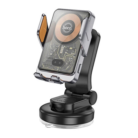 HOCO HW8 Transparent Discovery Edition Kablosuz Şarjlı Araç İçi Torpido Üstü Telefon Tutucu (Gri)