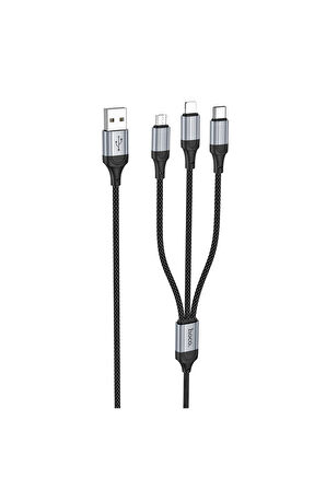 X102 Fresh 1M 2.4A 3in1 USB to Type-C / Lightning ve Micro Çıkışlı Hızlı Şarj Data Kablosu