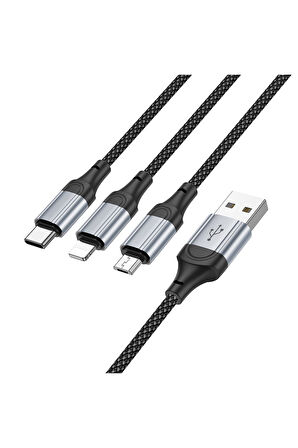 X102 Fresh 1M 2.4A 3in1 USB to Type-C / Lightning ve Micro Çıkışlı Hızlı Şarj Data Kablosu