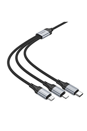 X102 Fresh 1M 2.4A 3in1 USB to Type-C / Lightning ve Micro Çıkışlı Hızlı Şarj Data Kablosu