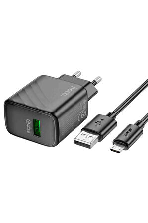Hoco CS21A Rich 18W USB 3.0 QC Çıkışlı Ekstra USB to Type-C Kablolu Hızlı Şarj Aleti