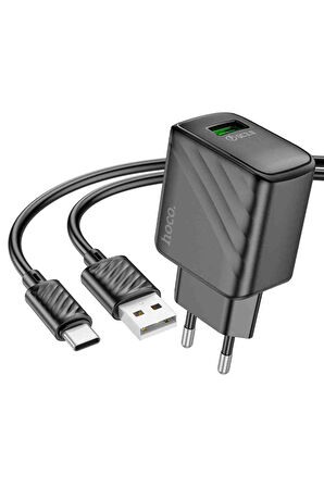 Hoco CS21A Rich 18W USB 3.0 QC Çıkışlı Ekstra USB to Type-C Kablolu Hızlı Şarj Aleti