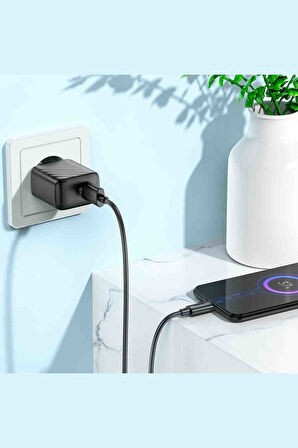 Hoco CS21A Rich 18W USB 3.0 QC Çıkışlı Ekstra USB to Type-C Kablolu Hızlı Şarj Aleti