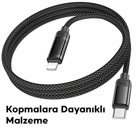 HOCO U126 Lantern 100W Type-C to iPhone Lightning Hızlı Data ve Şarj Kablosu (Siyah)