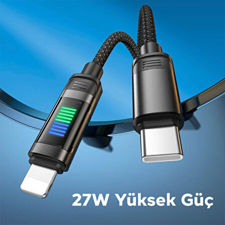 HOCO U126 Lantern 100W Type-C to iPhone Lightning Hızlı Data ve Şarj Kablosu (Siyah)