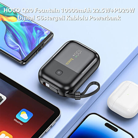 HOCO Q20 Fountain 10000mAh 22.5W+PD20W Dijital Göstergeli Kablolu Powerbank