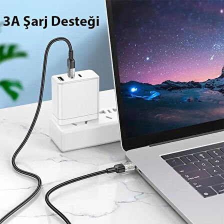 Hoco U129 Transparan 60W Type-C to Type-C Data ve Şarj Kablosu 1m Siyah