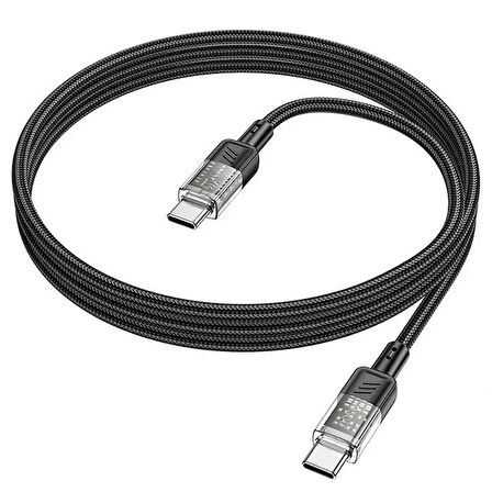 Hoco U129 Transparan 60W Type-C to Type-C Data ve Şarj Kablosu 1m Siyah