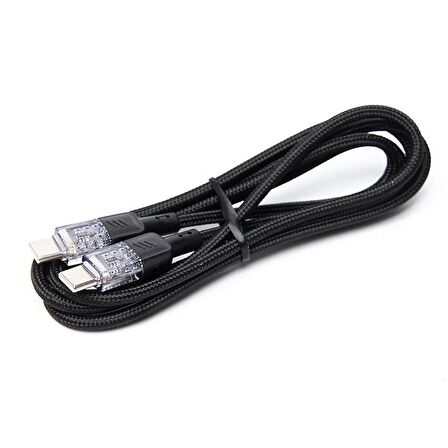 Hoco U129 Transparan 60W Type-C to Type-C Data ve Şarj Kablosu 1m Siyah