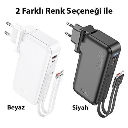 Hoco J126 USB-A+Type-C Çıkışlı Type-c+Lightning Kablolu 10000mAh Powerbank Şarj Aleti