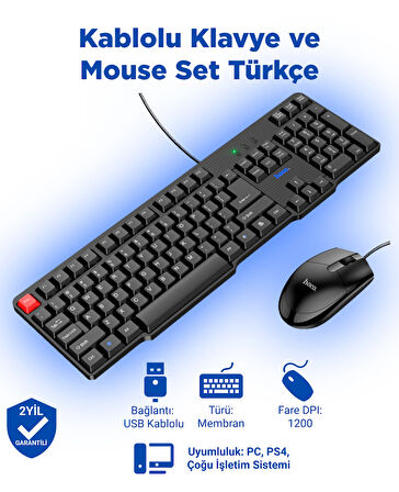 GM16 Kablolu Klavye ve Mouse Set Türkçe Siyah
