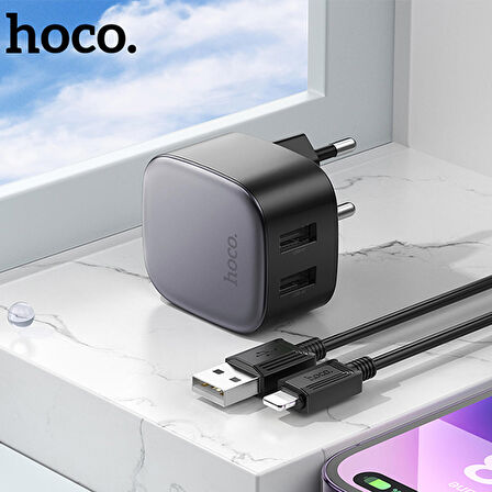 Hoco CS31A 2xUSB + Lightning Kablo Hızlı Şarj Adaptör Seti