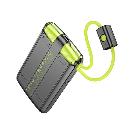Hoco J127 10.000 mAh Dijital Göstergeli Dual Kablolu 20W PD Mini Powerbank - Siyah
