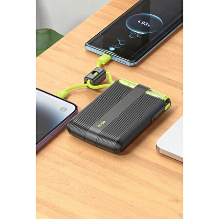 Hoco J127 10.000 mAh Dijital Göstergeli Dual Kablolu 20W PD Mini Powerbank - Siyah