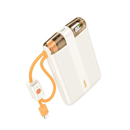 Hoco J127 10.000 mAh Dijital Göstergeli Dual Kablolu 20W PD Mini Powerbank - Beyaz