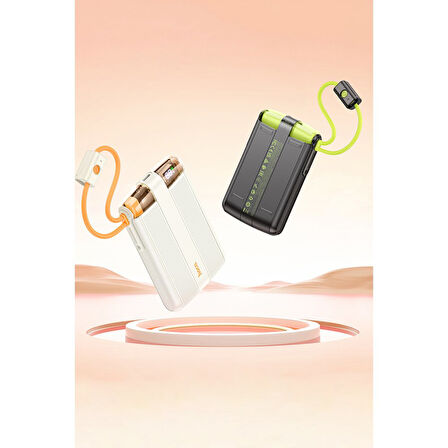 Hoco J127 10.000 mAh Dijital Göstergeli Dual Kablolu 20W PD Mini Powerbank - Beyaz