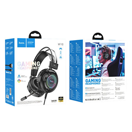 Hoco W110 RGB Kulak Üstü Kablolu ANC Oyuncu Kulaklığı - Siyah