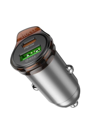 Hoco. NZ16A Rigorous 43W Type-C ve USB-A Çıkışlı Çift Port Araç İçi PD Hızlı Şarj Cihazı – Gri