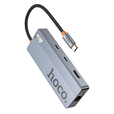 Hoco HB52 Wow 8in1 100 Mbps Ethernet 4K HDMI 100W PD Hub Dönüştürücü - Gri